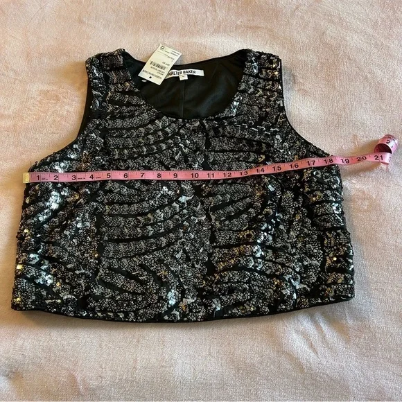 Walter Baker Jaylene Gatsby Sequin top sleeveless black and silver size L - Picture 8 of 9